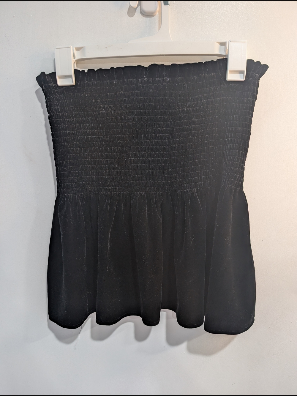 New Zara Black Velour Smocked Strapless Tube Top Size Small
